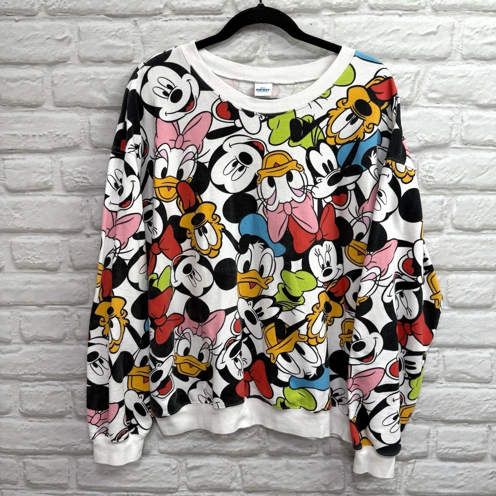 VTG MICKEY & FRIENDS XL Graphic Long Sleeve Crew Neck Sweatshirt Allover Print